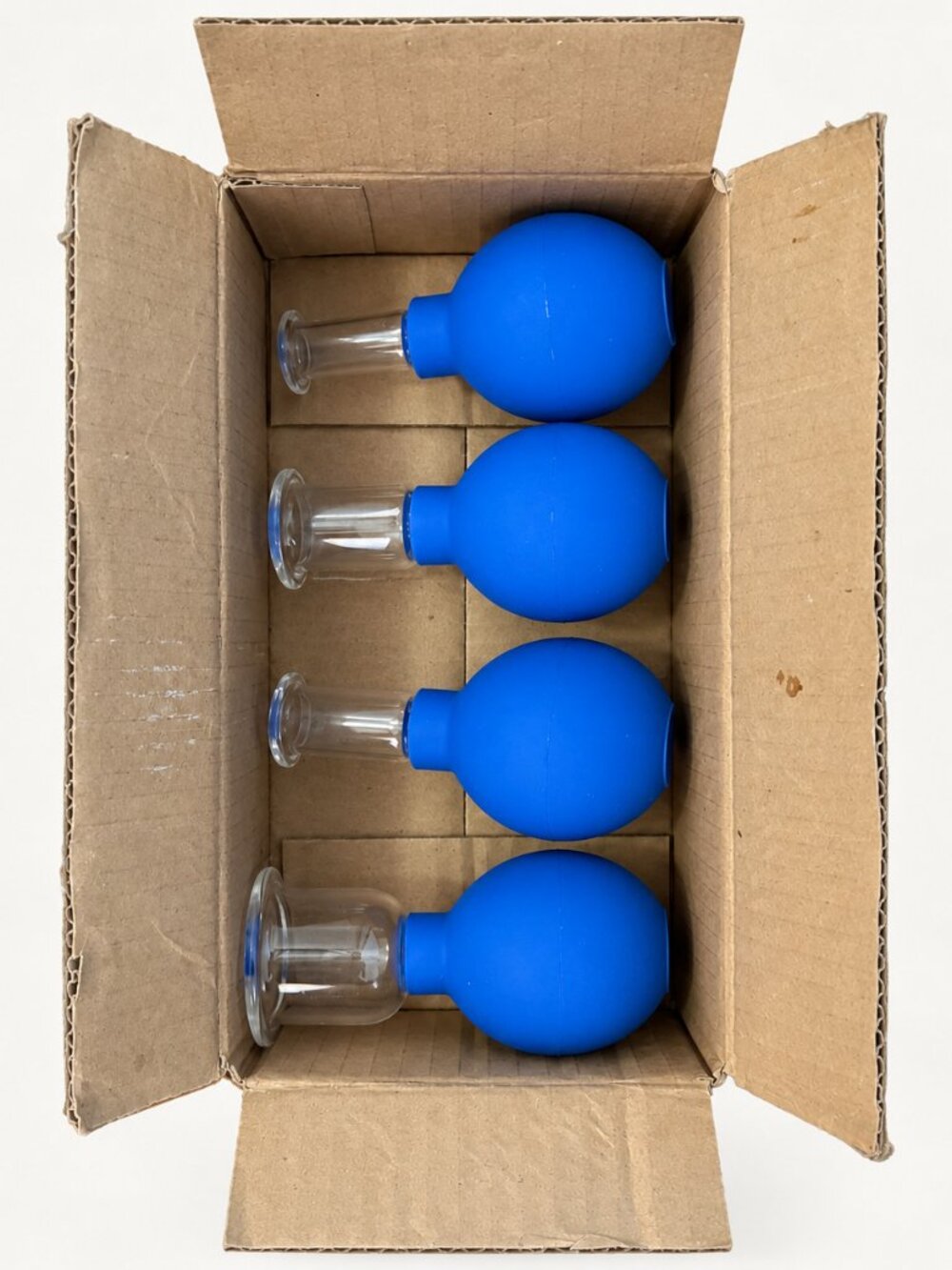 Vinban 4-Piece Glass Facial Body Cupping Set Blue Squeeze Bulbs